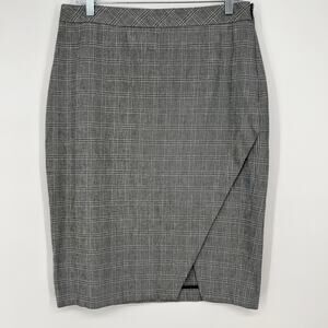 Banana Republic Skirt Sz 10 Gray Glenn Plaid Faux Wrap Pencil Mini Knee Length